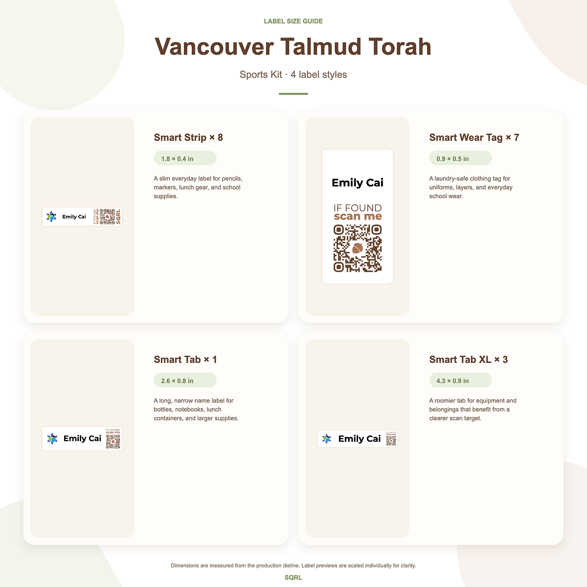 Vancouver Talmud Torah Sports Size Guide