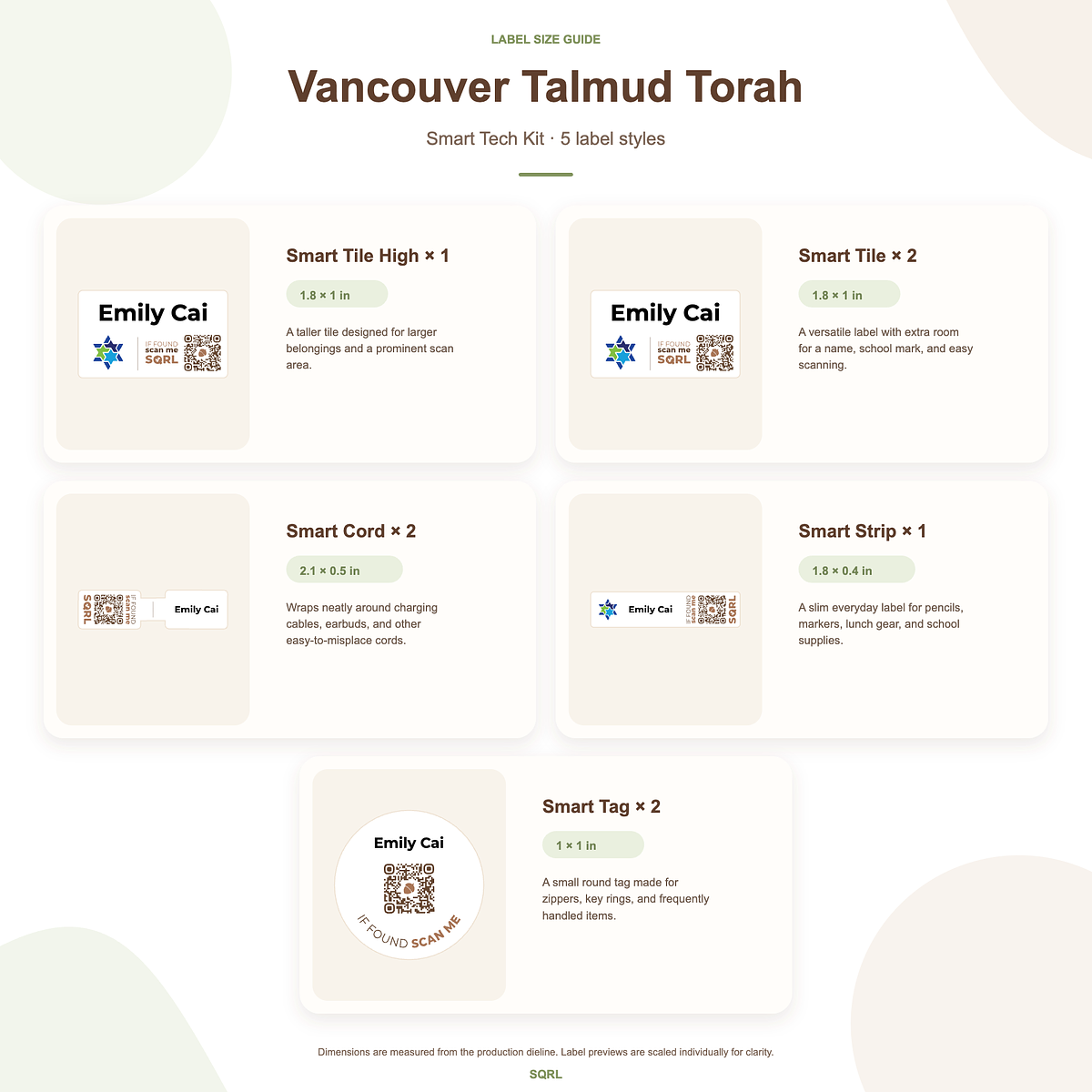 Vancouver Talmud Torah Smart Tech Kit Size Guide