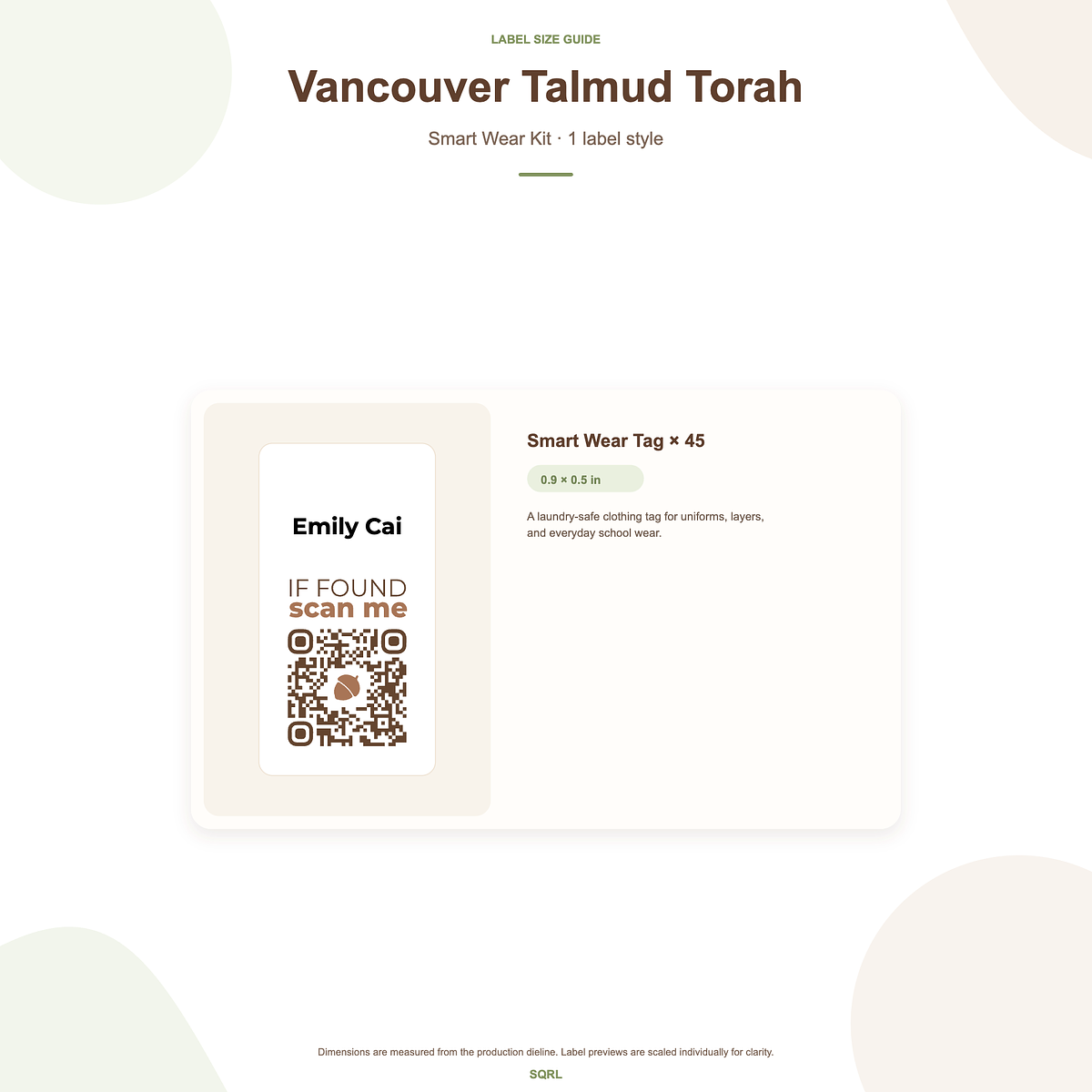 Vancouver Talmud Torah Smart Wear+ Kit Size Guide