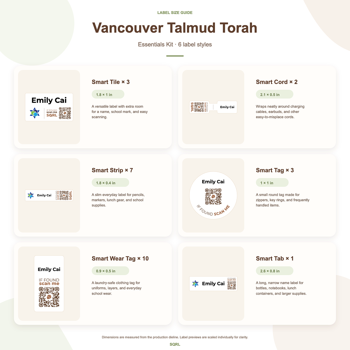 Vancouver Talmud Torah Essentials Kit Size Guide