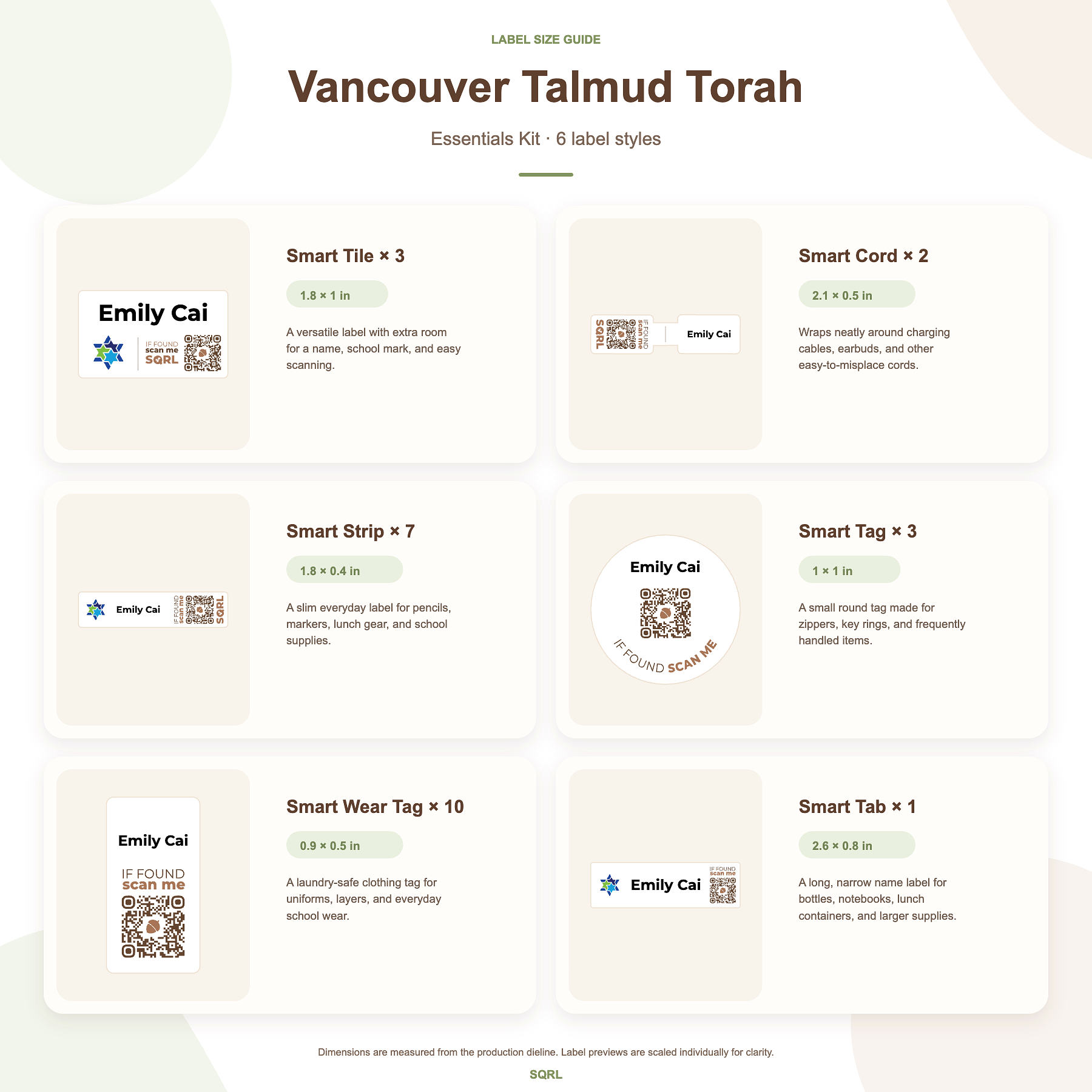 Vancouver Talmud Torah Essentials Kit Size Guide