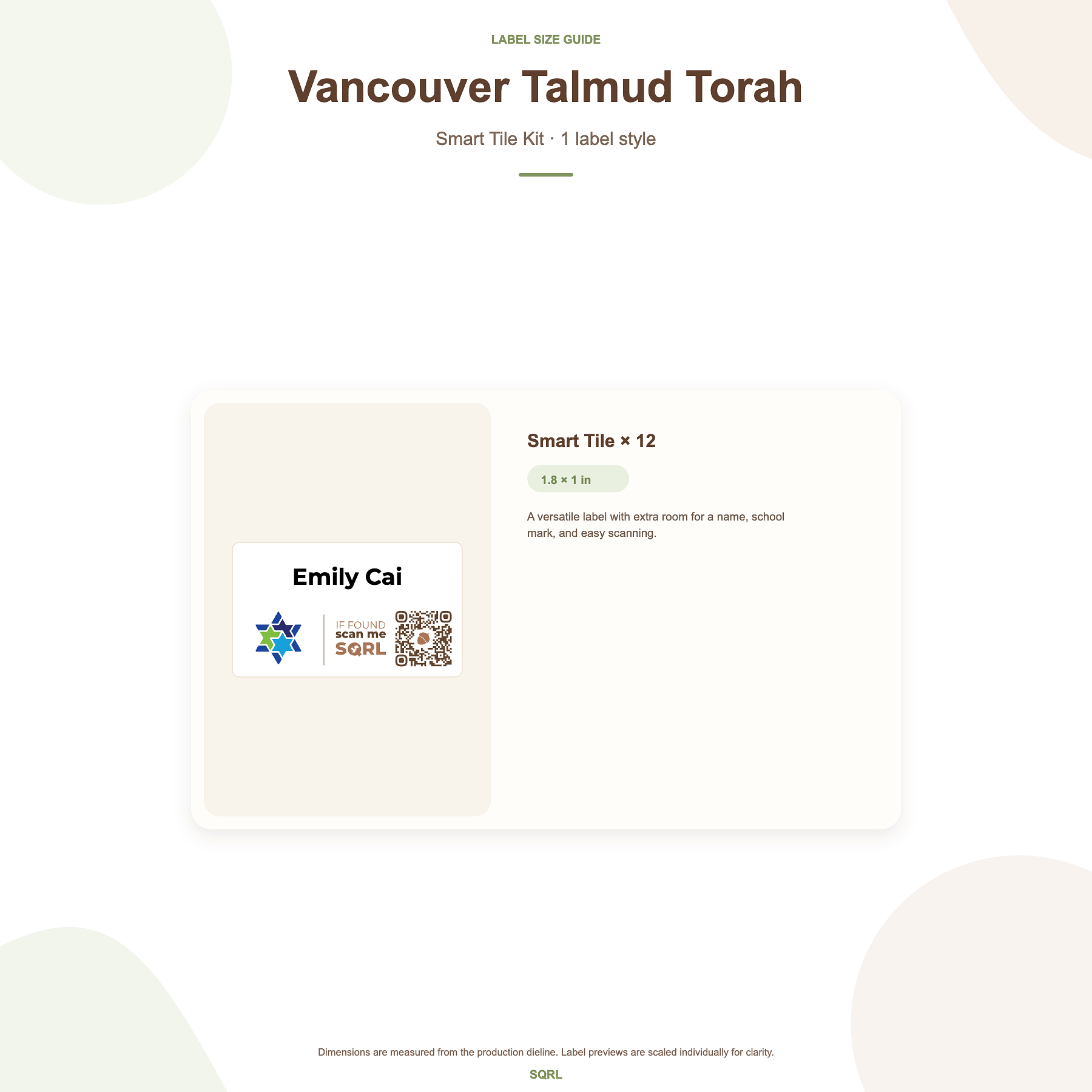 Vancouver Talmud Torah Smart Tile Kit Size Guide